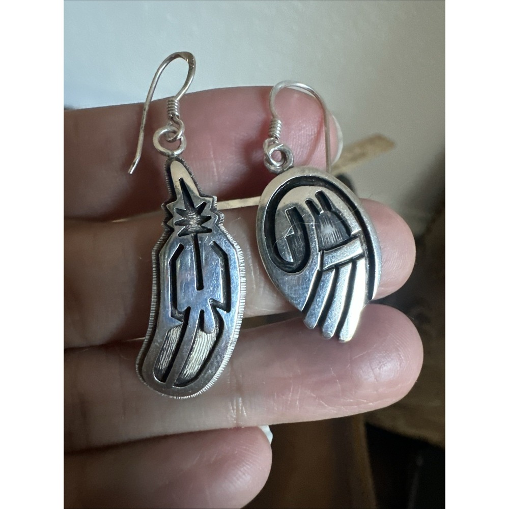 Vintage Hopi Hook Dangle Earrings 1.5 Inch Mismatched Pair 925 Sterling 5.3g